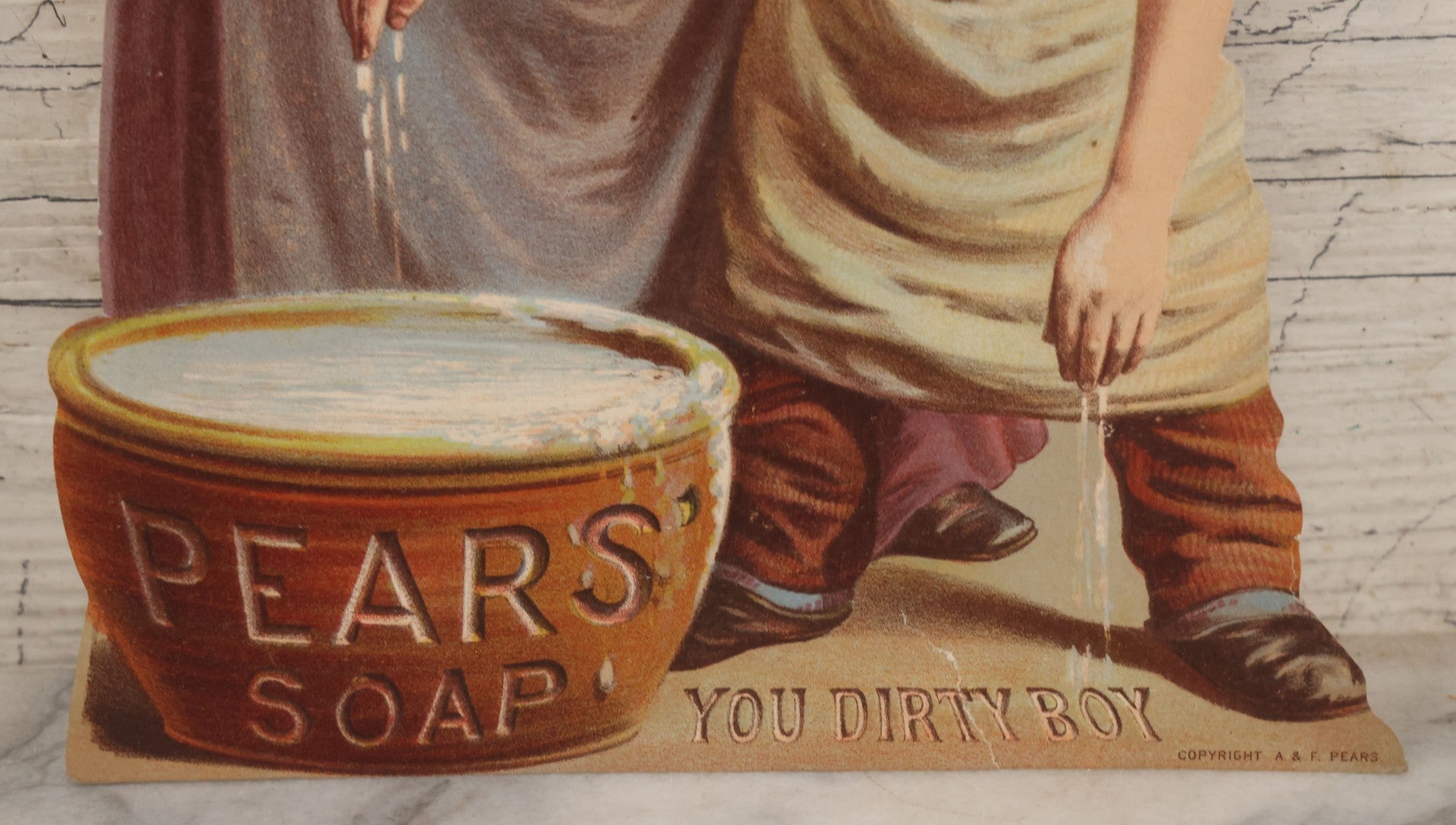 Lot 097 - Single Antique Lithograph Advertising Scrap For Pears' Soap, Featuring Old Woman Washing Child, "You Dirty Boy," Copyright A. & F. Pears