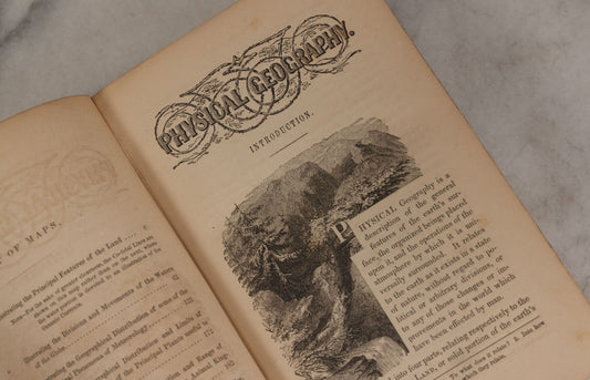 Lot 106 - "Outlines Of Physical Geography" Antique Geography Book By George W. Fitch, Illustrated With Six Maps And Numerous Engravings, Fourth Large Edition, With Marbled Fore-Edge, J.H. Colton And Company, Publishers, New York, 1856