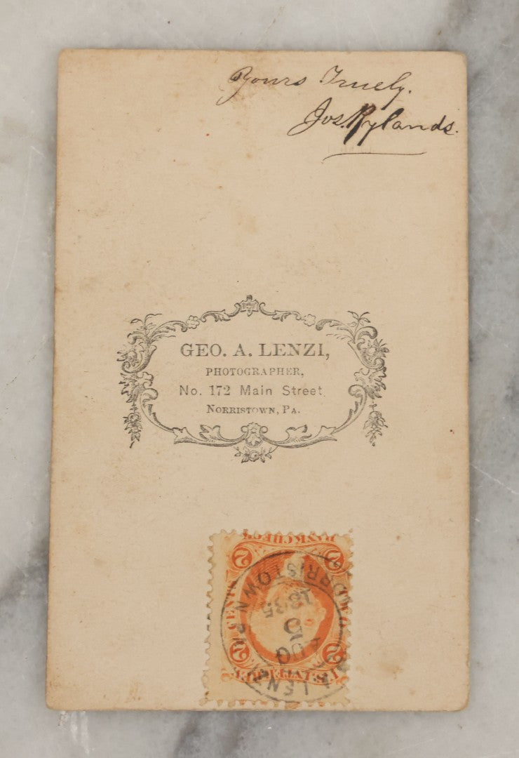 Lot 001 - Grouping Of Three Antique Photographs Including Tintype And Carte De Visite Of Civil War Union Soldier Joseph Rylands, 121st Regiment, Pennsylvania Infantry, Company B, And C.D.V. Of Wife Claire, With His Signature And Period Tax Stamps