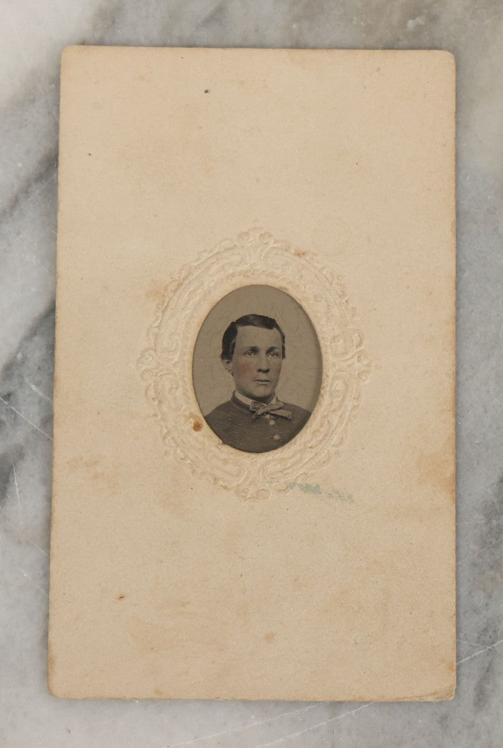 Lot 001 - Grouping Of Three Antique Photographs Including Tintype And Carte De Visite Of Civil War Union Soldier Joseph Rylands, 121st Regiment, Pennsylvania Infantry, Company B, And C.D.V. Of Wife Claire, With His Signature And Period Tax Stamps
