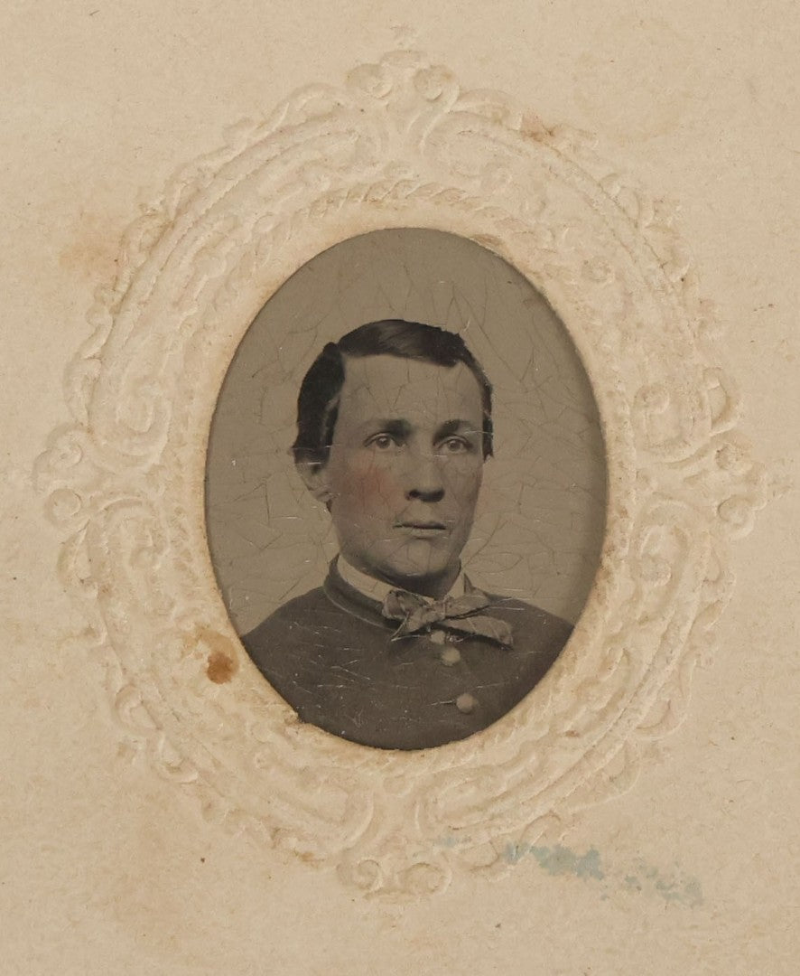 Lot 001 - Grouping Of Three Antique Photographs Including Tintype And Carte De Visite Of Civil War Union Soldier Joseph Rylands, 121st Regiment, Pennsylvania Infantry, Company B, And C.D.V. Of Wife Claire, With His Signature And Period Tax Stamps