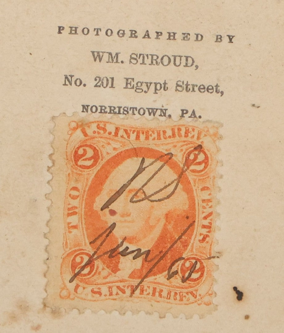 Lot 001 - Grouping Of Three Antique Photographs Including Tintype And Carte De Visite Of Civil War Union Soldier Joseph Rylands, 121st Regiment, Pennsylvania Infantry, Company B, And C.D.V. Of Wife Claire, With His Signature And Period Tax Stamps