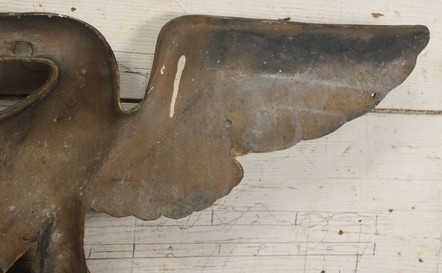 Lot 002 - Antique Painted Cast Iron Patriotic Americana Eagle With Gold And Red Paint, Eagle Perched On Branch, Three Mounting Holes, Wingspan 30-1/2"