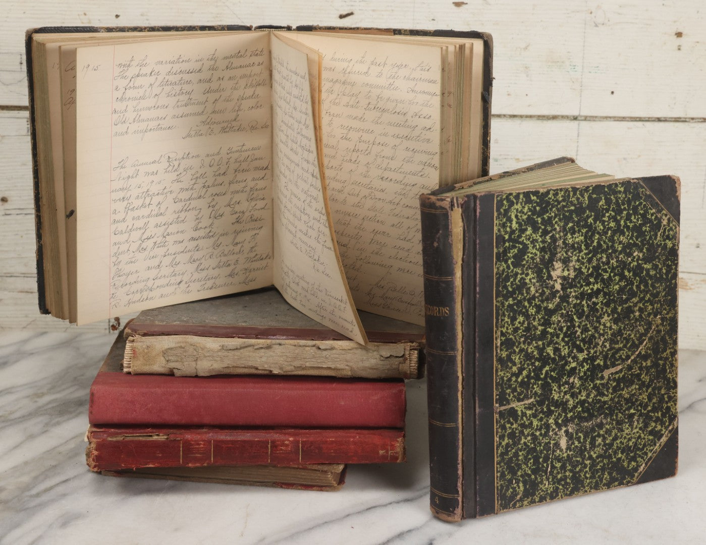 Lot 003 - Antique Archival Grouping Of Six Volumes Of Handwritten Minutes And Notes Regarding The Woonsocket Fortnightly Club, Educated Women's Social Club, Woonsocket, Rhode Island, Beginning In 1889