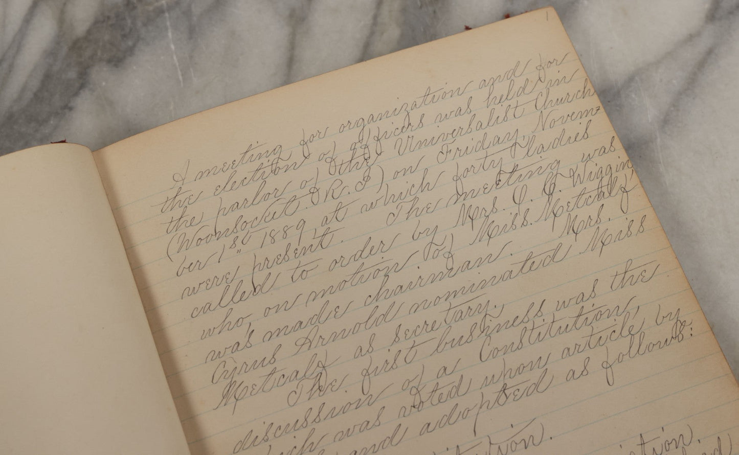Lot 003 - Antique Archival Grouping Of Six Volumes Of Handwritten Minutes And Notes Regarding The Woonsocket Fortnightly Club, Educated Women's Social Club, Woonsocket, Rhode Island, Beginning In 1889