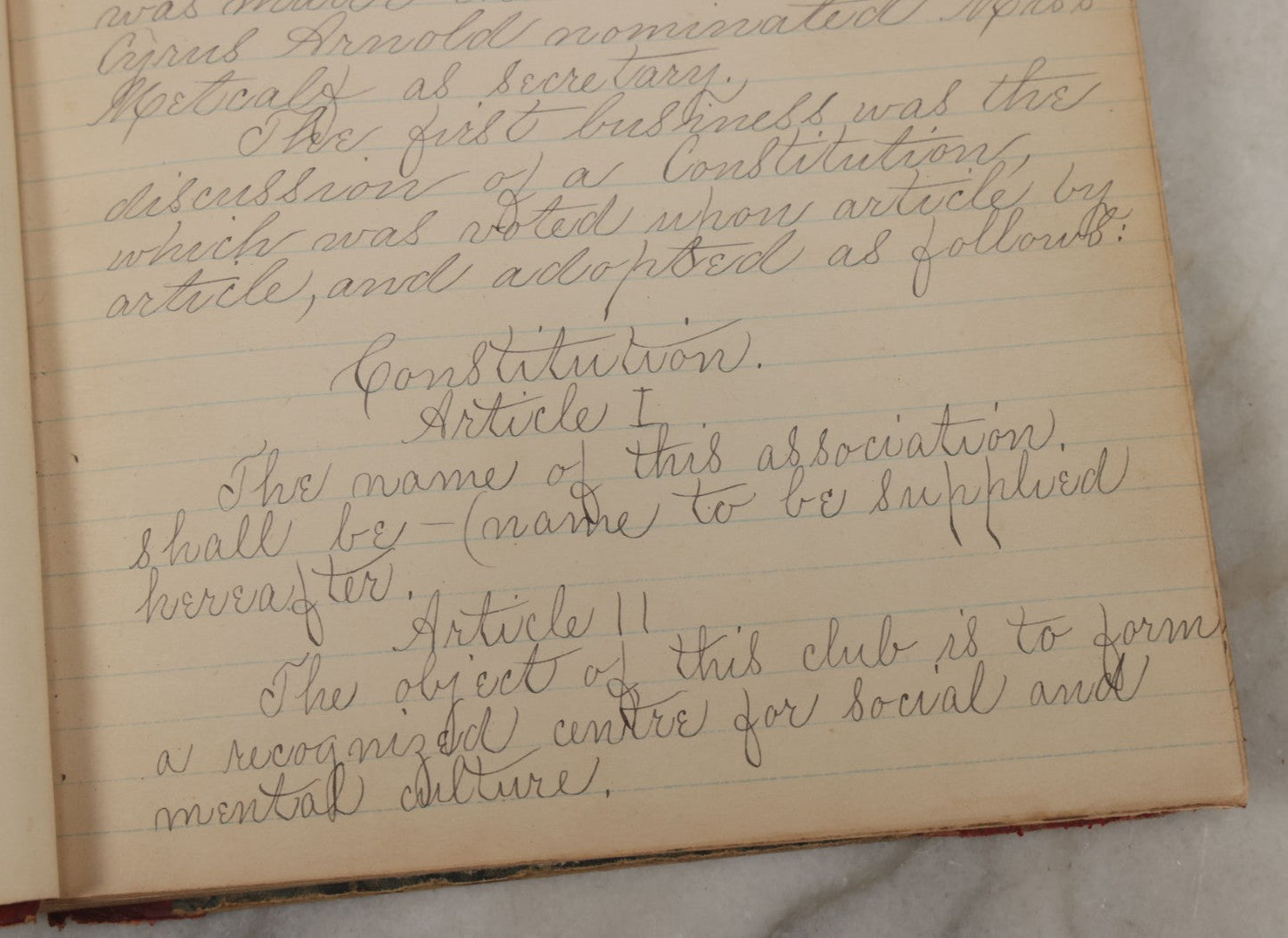 Lot 003 - Antique Archival Grouping Of Six Volumes Of Handwritten Minutes And Notes Regarding The Woonsocket Fortnightly Club, Educated Women's Social Club, Woonsocket, Rhode Island, Beginning In 1889