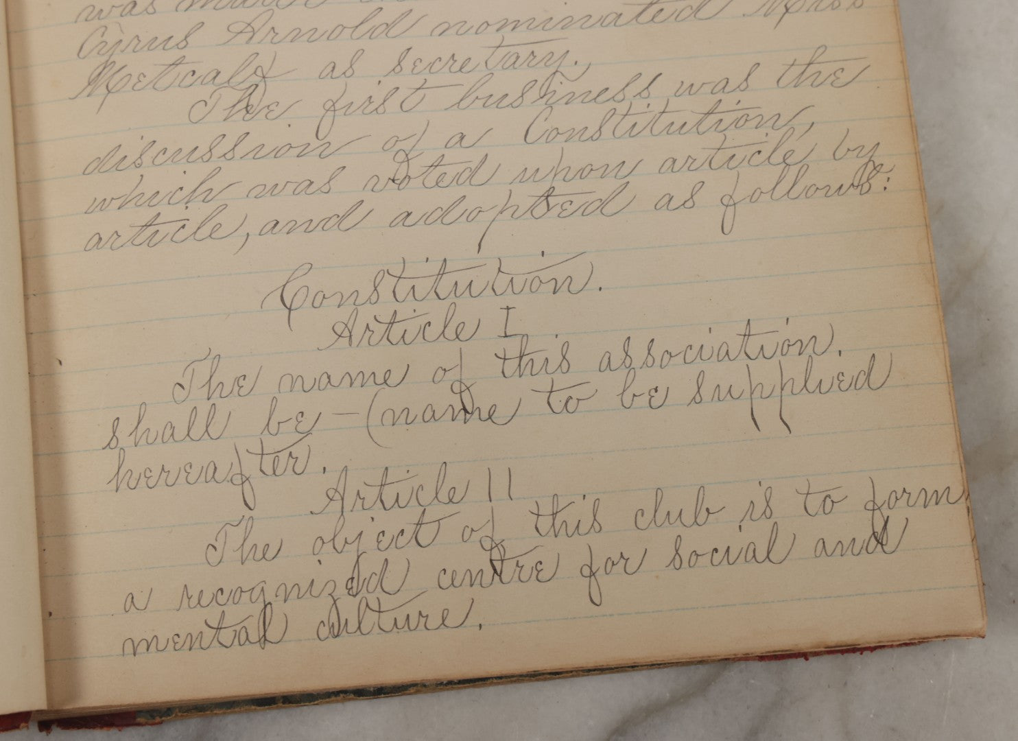 Lot 003 - Antique Archival Grouping Of Six Volumes Of Handwritten Minutes And Notes Regarding The Woonsocket Fortnightly Club, Educated Women's Social Club, Woonsocket, Rhode Island, Beginning In 1889