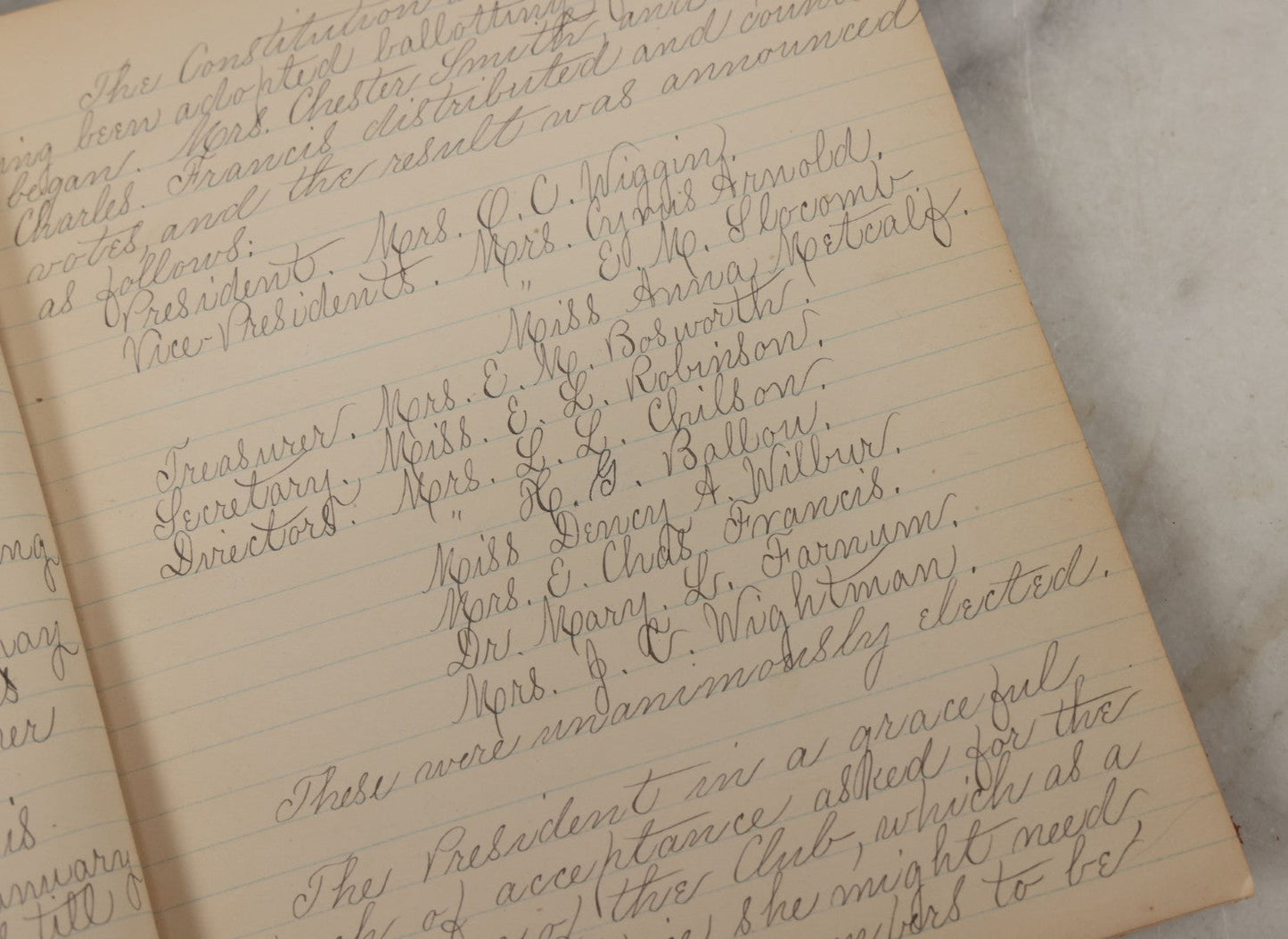 Lot 003 - Antique Archival Grouping Of Six Volumes Of Handwritten Minutes And Notes Regarding The Woonsocket Fortnightly Club, Educated Women's Social Club, Woonsocket, Rhode Island, Beginning In 1889