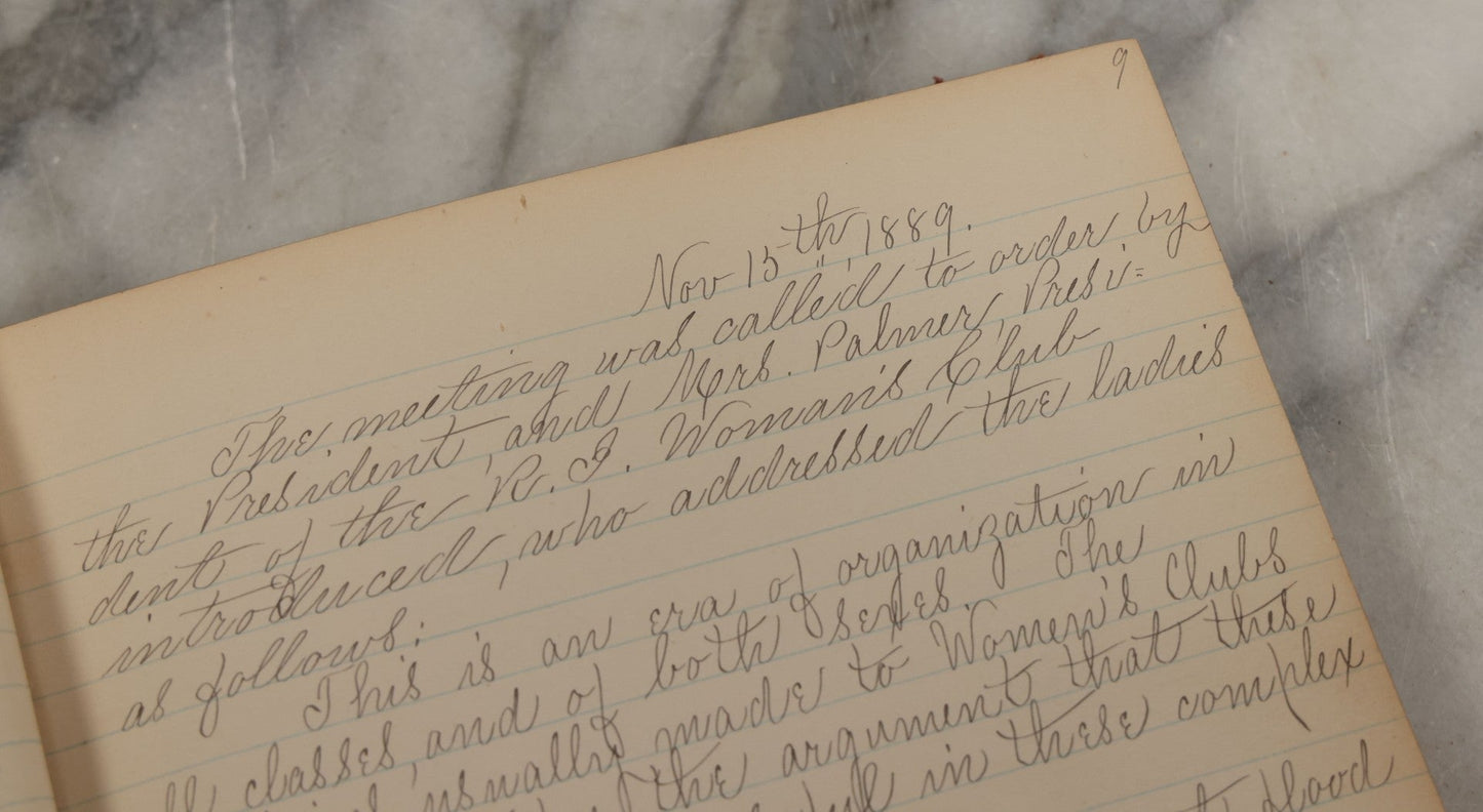 Lot 003 - Antique Archival Grouping Of Six Volumes Of Handwritten Minutes And Notes Regarding The Woonsocket Fortnightly Club, Educated Women's Social Club, Woonsocket, Rhode Island, Beginning In 1889