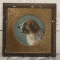 Lot 004 - Antique Late 19th Century Pastel Portrait Painting Of Saint Bernard Dog With Thick Gold Glitter Mat And Molded Gesso Frame, 18-1/2" x 18-1/2"