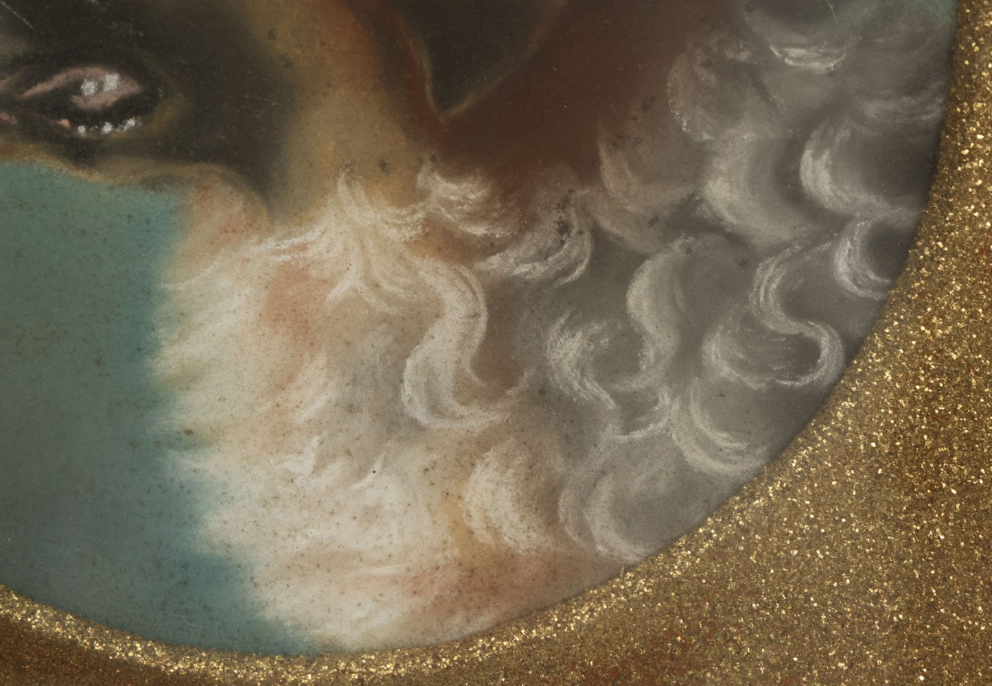 Lot 004 - Antique Late 19th Century Pastel Portrait Painting Of Saint Bernard Dog With Thick Gold Glitter Mat And Molded Gesso Frame, 18-1/2" x 18-1/2"