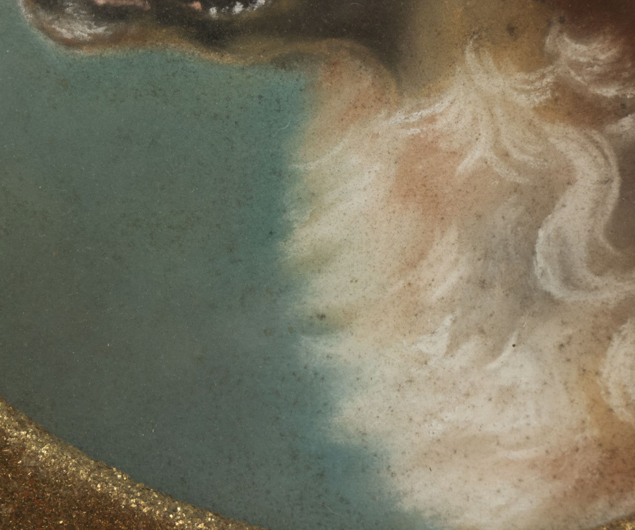 Lot 004 - Antique Late 19th Century Pastel Portrait Painting Of Saint Bernard Dog With Thick Gold Glitter Mat And Molded Gesso Frame, 18-1/2" x 18-1/2"