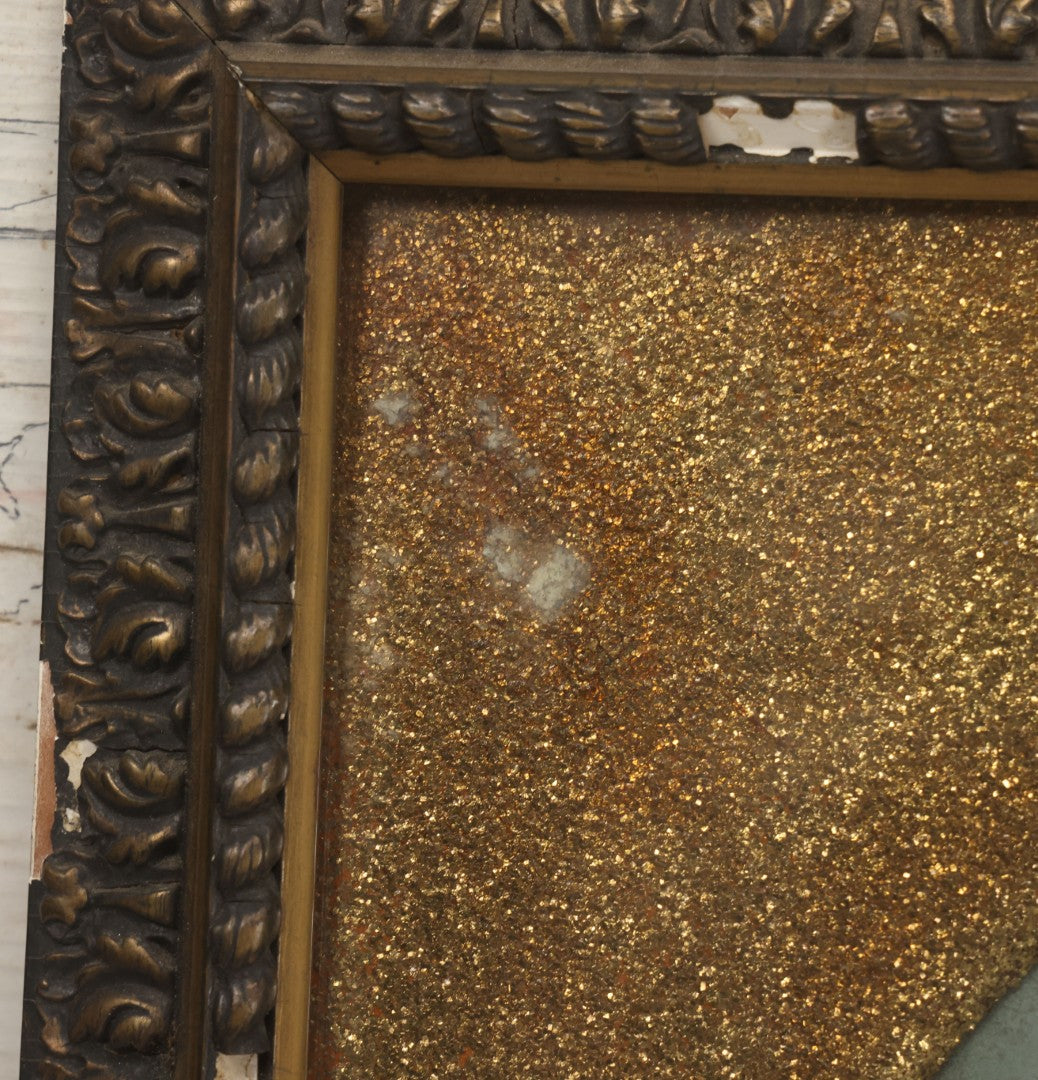 Lot 004 - Antique Late 19th Century Pastel Portrait Painting Of Saint Bernard Dog With Thick Gold Glitter Mat And Molded Gesso Frame, 18-1/2" x 18-1/2"