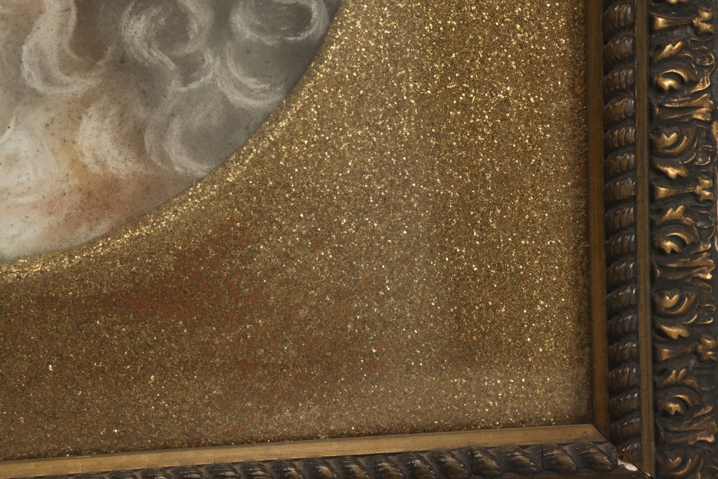 Lot 004 - Antique Late 19th Century Pastel Portrait Painting Of Saint Bernard Dog With Thick Gold Glitter Mat And Molded Gesso Frame, 18-1/2" x 18-1/2"