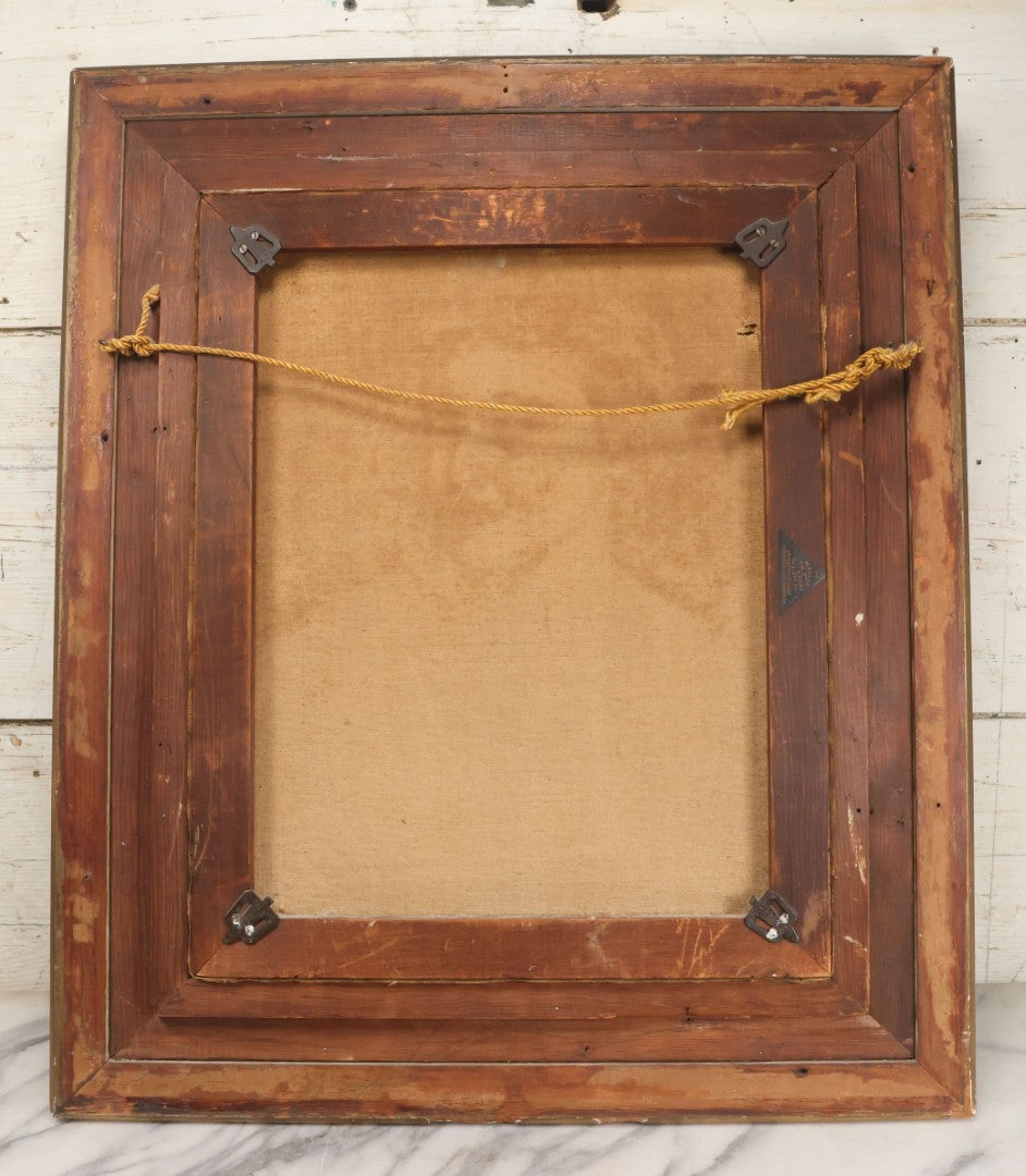 Lot 005 - Antique Late 19th Century Oil On Canvas Portrait Painting Of Pretty Young Brunette Woman In Ruffled Collar White Dress, Gilded Molded Gesso Frame, Paper Label From The Wallist Art Store, Bridgeport Connecticut, 23-5/8" x 27-3/4"