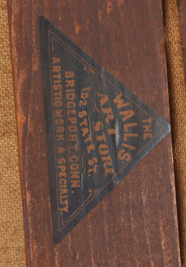 Lot 005 - Antique Late 19th Century Oil On Canvas Portrait Painting Of Pretty Young Brunette Woman In Ruffled Collar White Dress, Gilded Molded Gesso Frame, Paper Label From The Wallist Art Store, Bridgeport Connecticut, 23-5/8" x 27-3/4"