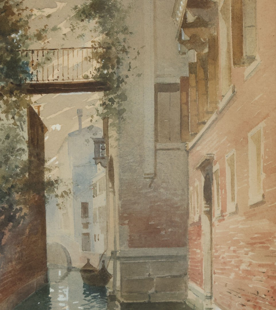 Lot 008 - Antique Watercolor Painting Of A Venetian Canal, Artist Signed, Andrea Biondetti (Italy, 1851-1946), In Frame, Paper Label On Verso From The Pohlson Galleries, Pawtucket, Rhode Island, 8-1/2" x 13"