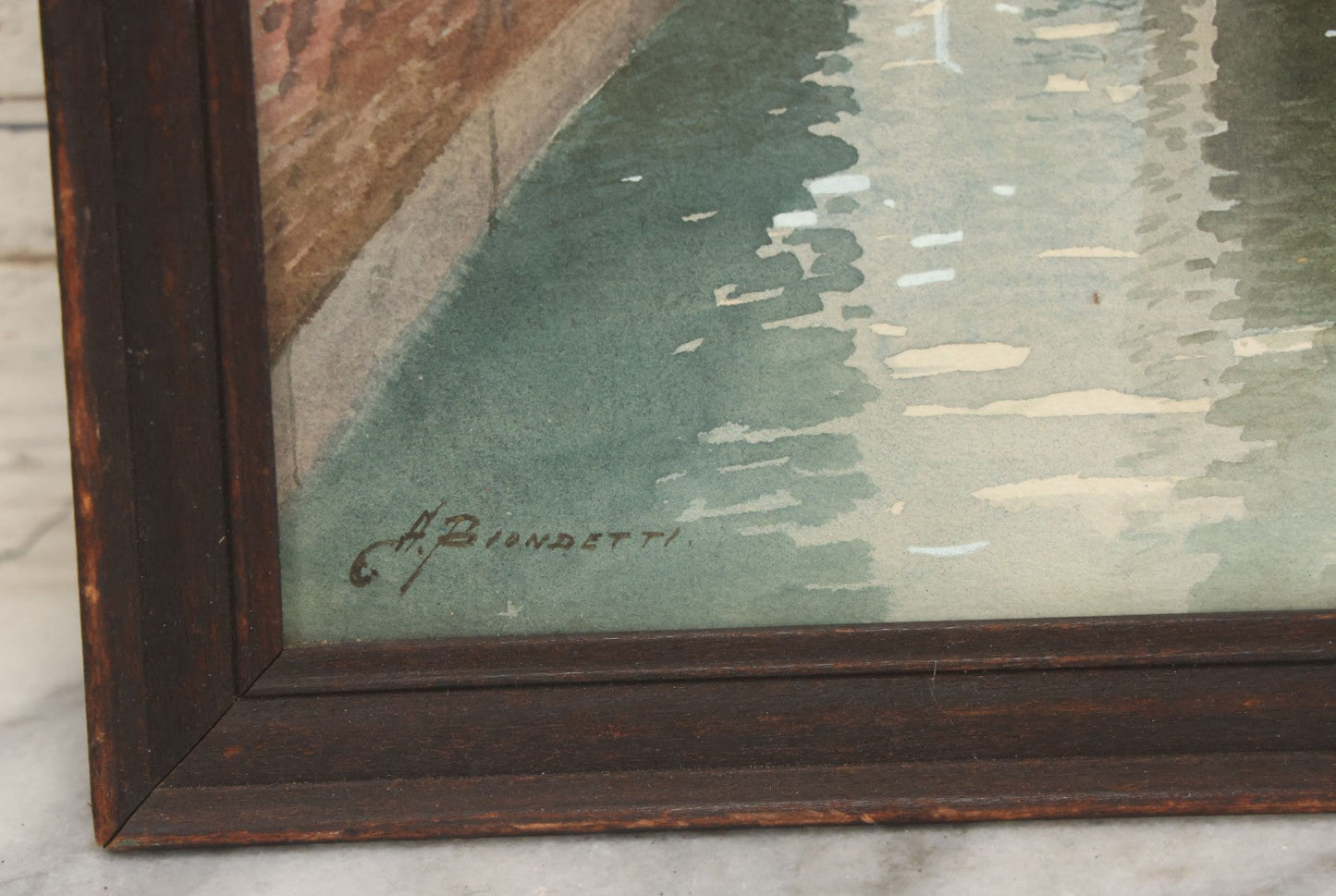 Lot 008 - Antique Watercolor Painting Of A Venetian Canal, Artist Signed, Andrea Biondetti (Italy, 1851-1946), In Frame, Paper Label On Verso From The Pohlson Galleries, Pawtucket, Rhode Island, 8-1/2" x 13"
