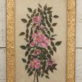 Lot 009 - Antique Folk Art Painting On Frosted Glass Of Pink Rosa Rugosa Beach Rose Flowers, In Ornate Gilded Molded Gesso Frame, Original Nails On Verso, 12-1/4" x 20-1/4"