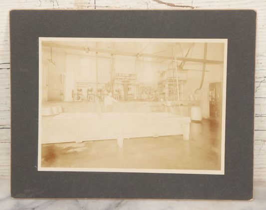 Lot 138 - Antique Boarded Occupational Photograph Of Workers Posing With Belt Driven Industrial Machinery In An Unknown Factory Setting
