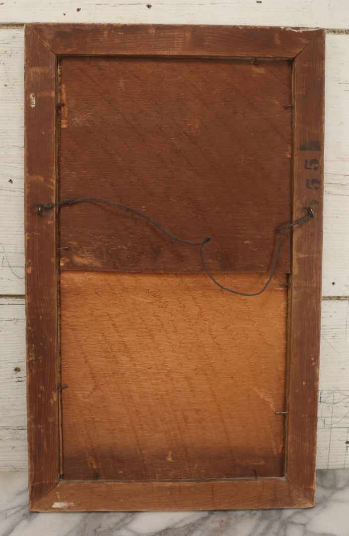 Lot 009 - Antique Folk Art Painting On Frosted Glass Of Pink Rosa Rugosa Beach Rose Flowers, In Ornate Gilded Molded Gesso Frame, Original Nails On Verso, 12-1/4" x 20-1/4"