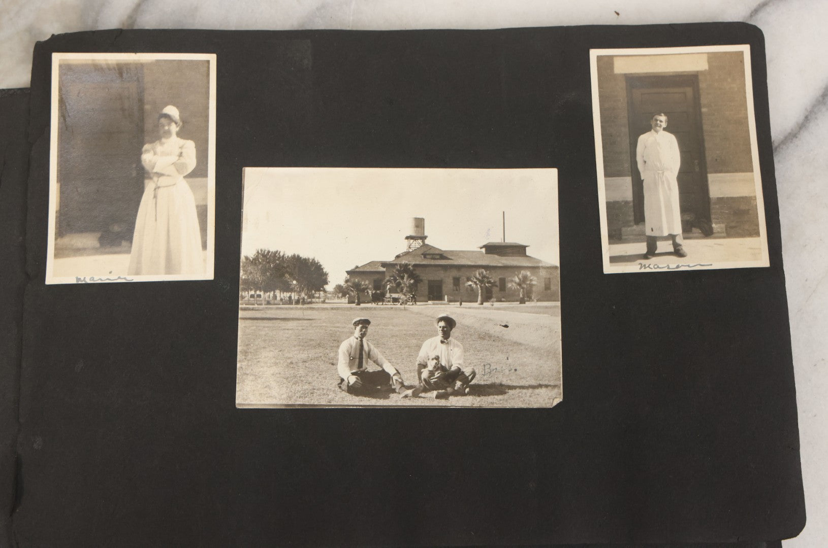 Lot 010 - Antique Vernacular Snapshot Photo Album With 90+ Photographs Circa 1910-1920, Including Baseball Player, Woman Posing With Flag, Bartenders, Many Dogs And Pets, And More