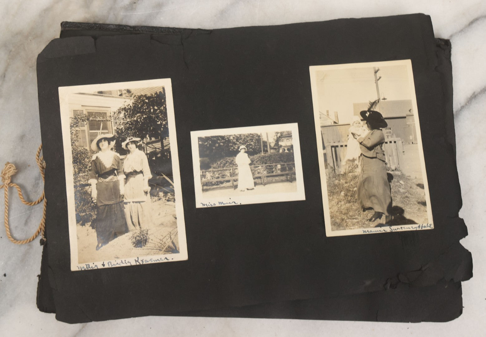 Lot 010 - Antique Vernacular Snapshot Photo Album With 90+ Photographs Circa 1910-1920, Including Baseball Player, Woman Posing With Flag, Bartenders, Many Dogs And Pets, And More