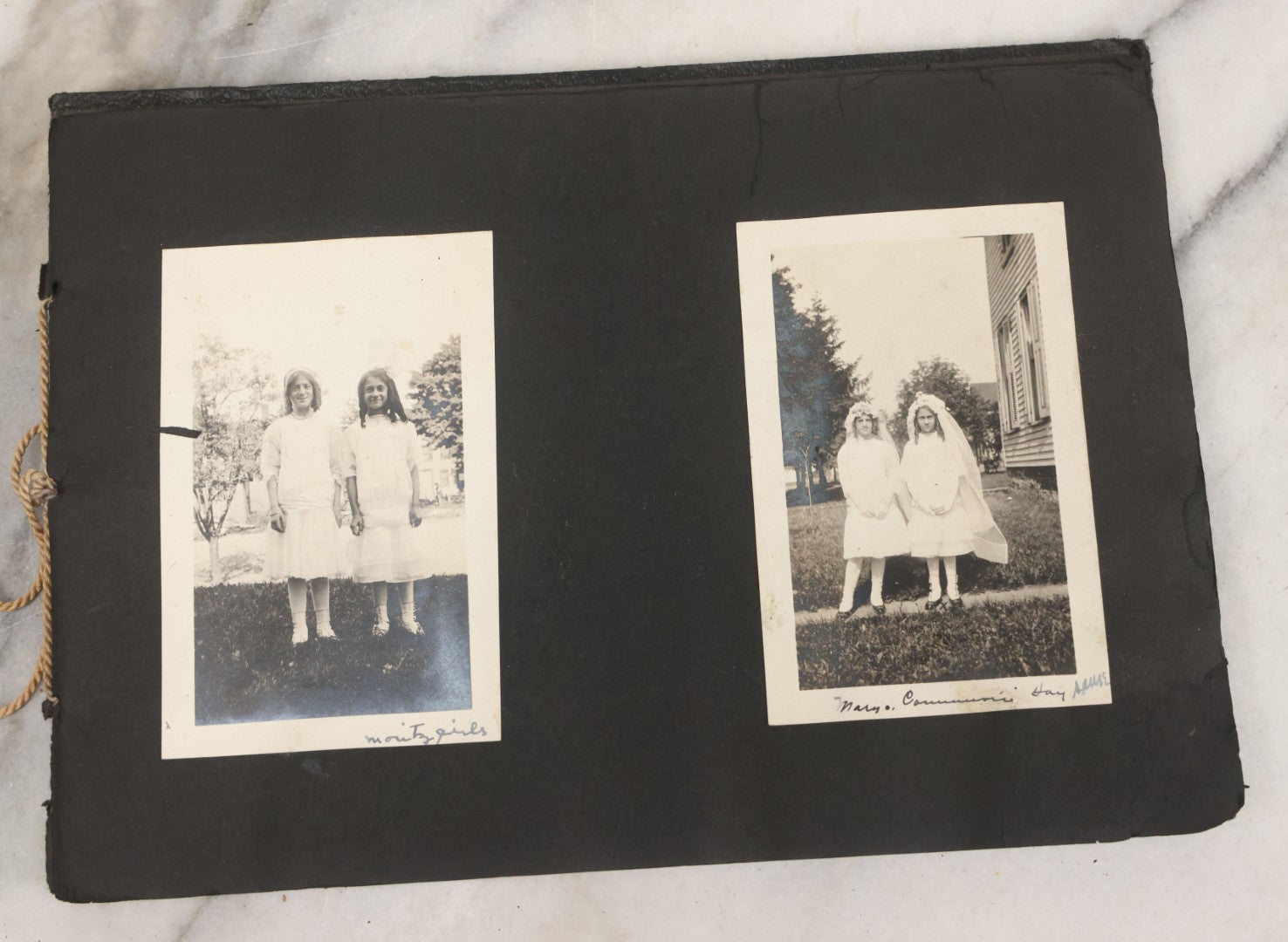 Lot 010 - Antique Vernacular Snapshot Photo Album With 90+ Photographs Circa 1910-1920, Including Baseball Player, Woman Posing With Flag, Bartenders, Many Dogs And Pets, And More