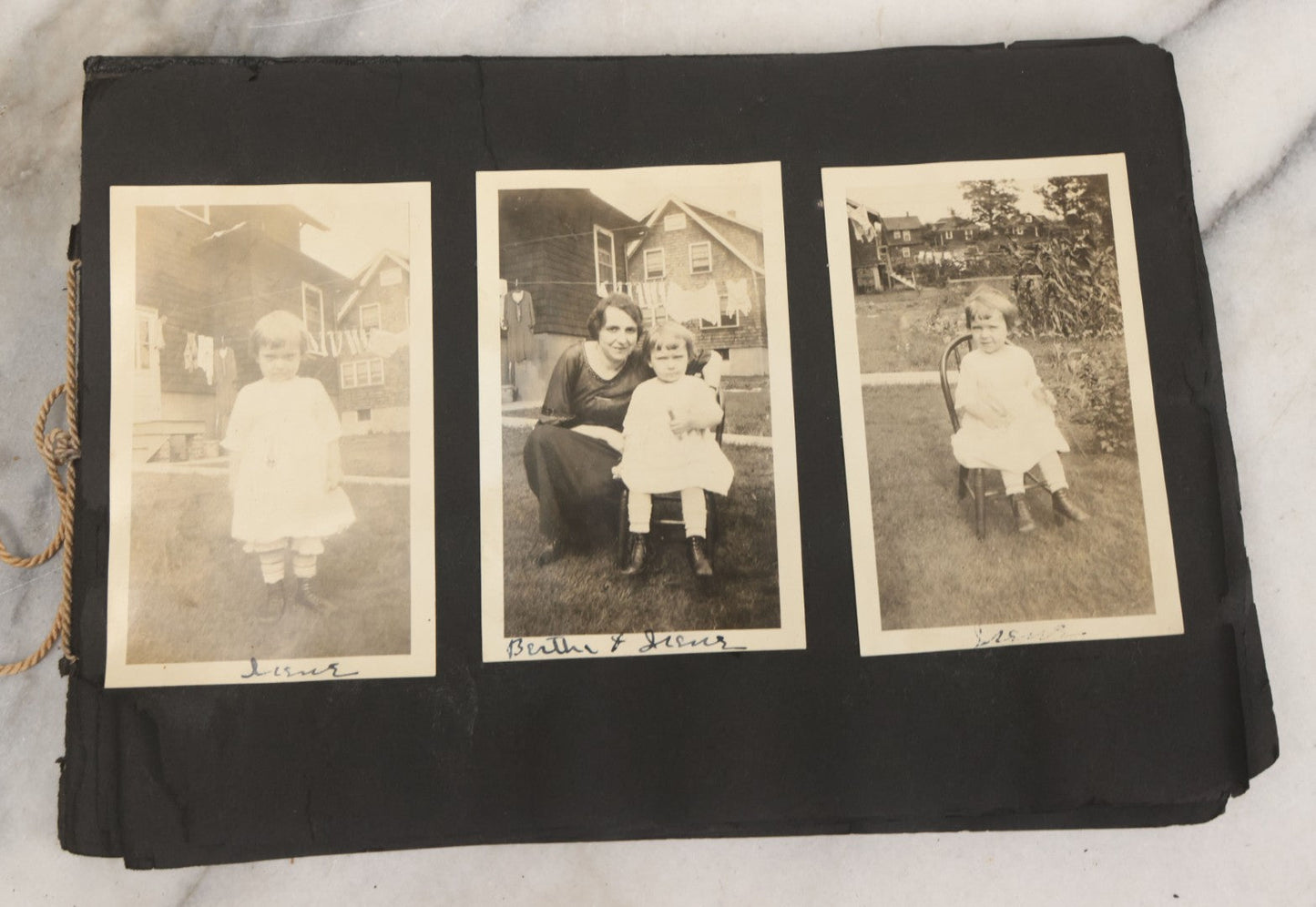 Lot 010 - Antique Vernacular Snapshot Photo Album With 90+ Photographs Circa 1910-1920, Including Baseball Player, Woman Posing With Flag, Bartenders, Many Dogs And Pets, And More