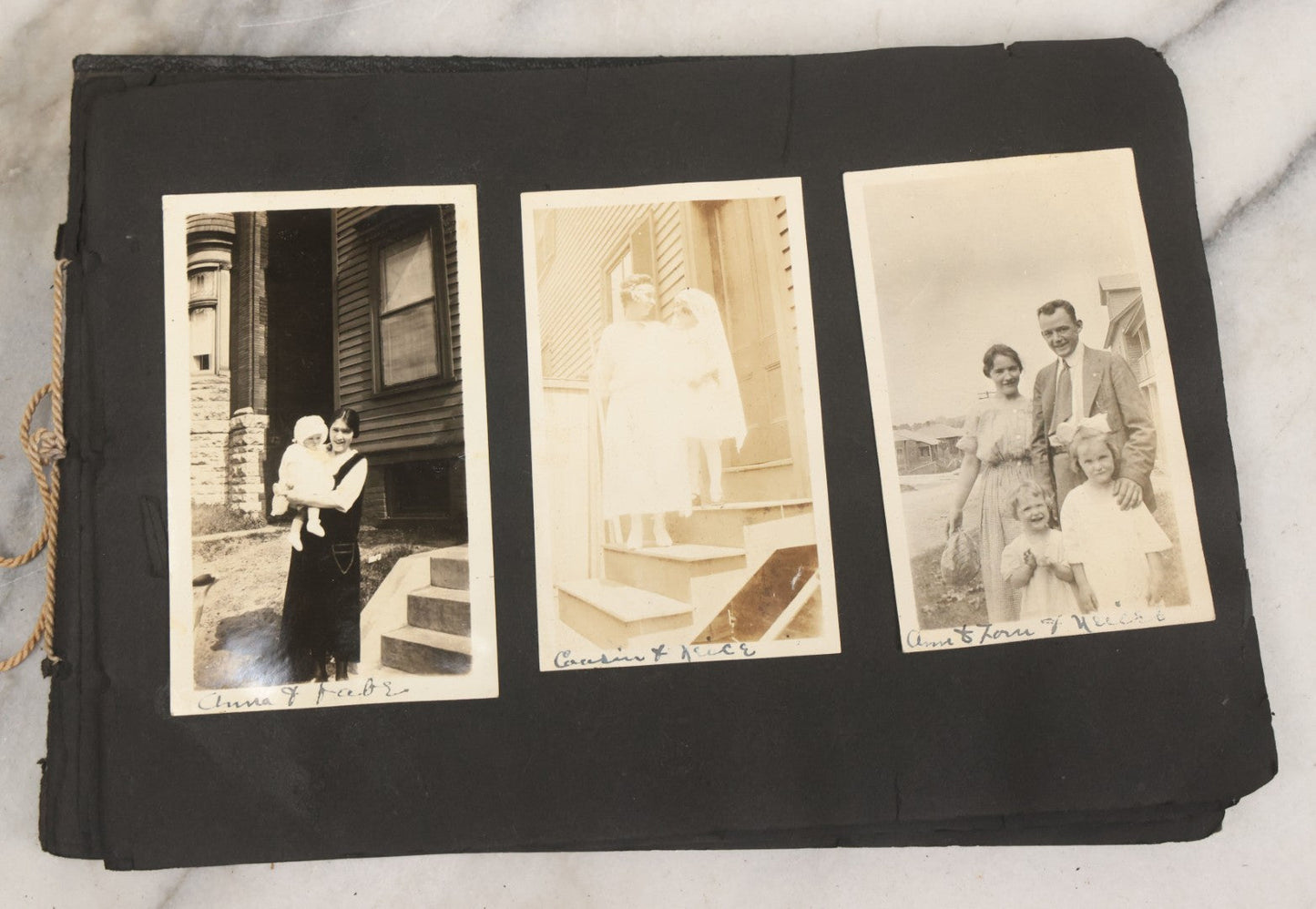 Lot 010 - Antique Vernacular Snapshot Photo Album With 90+ Photographs Circa 1910-1920, Including Baseball Player, Woman Posing With Flag, Bartenders, Many Dogs And Pets, And More
