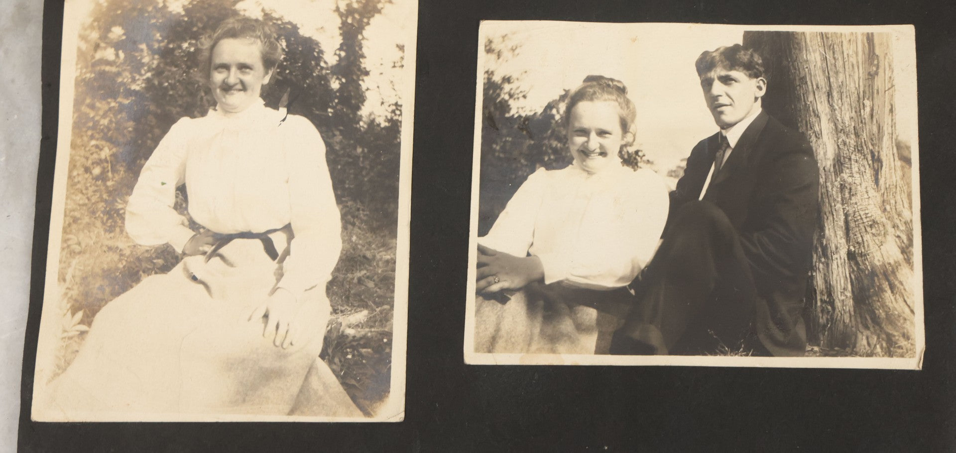 Lot 010 - Antique Vernacular Snapshot Photo Album With 90+ Photographs Circa 1910-1920, Including Baseball Player, Woman Posing With Flag, Bartenders, Many Dogs And Pets, And More
