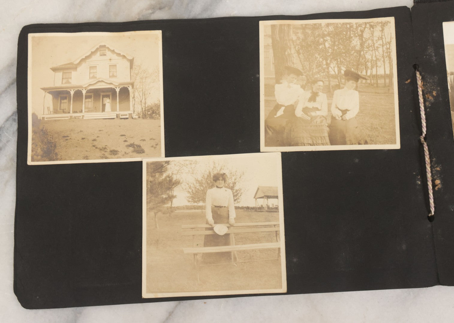 Lot 010 - Antique Vernacular Snapshot Photo Album With 90+ Photographs Circa 1910-1920, Including Baseball Player, Woman Posing With Flag, Bartenders, Many Dogs And Pets, And More