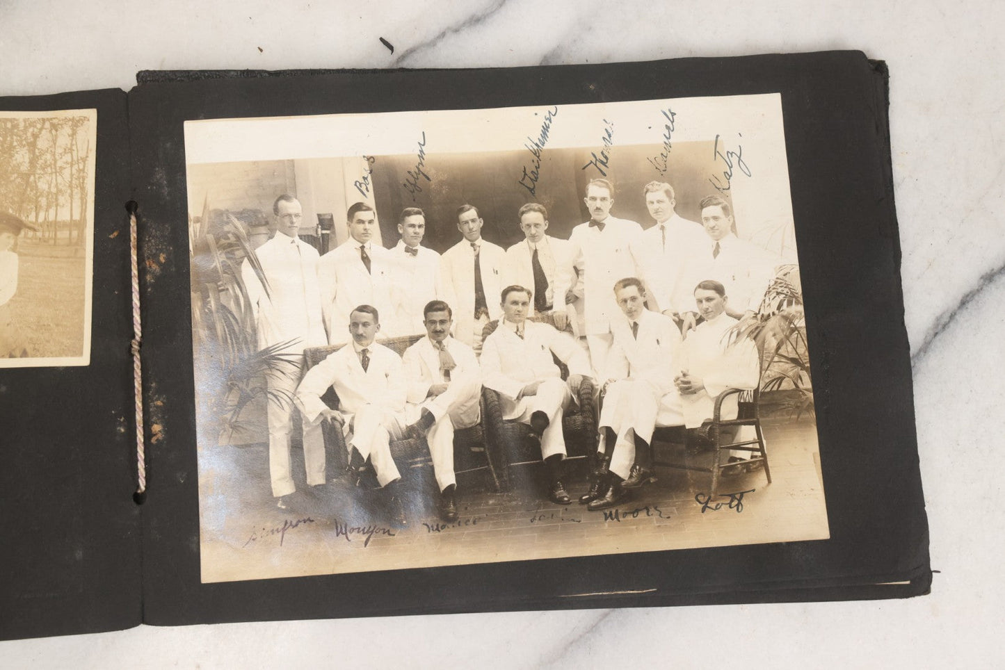 Lot 010 - Antique Vernacular Snapshot Photo Album With 90+ Photographs Circa 1910-1920, Including Baseball Player, Woman Posing With Flag, Bartenders, Many Dogs And Pets, And More