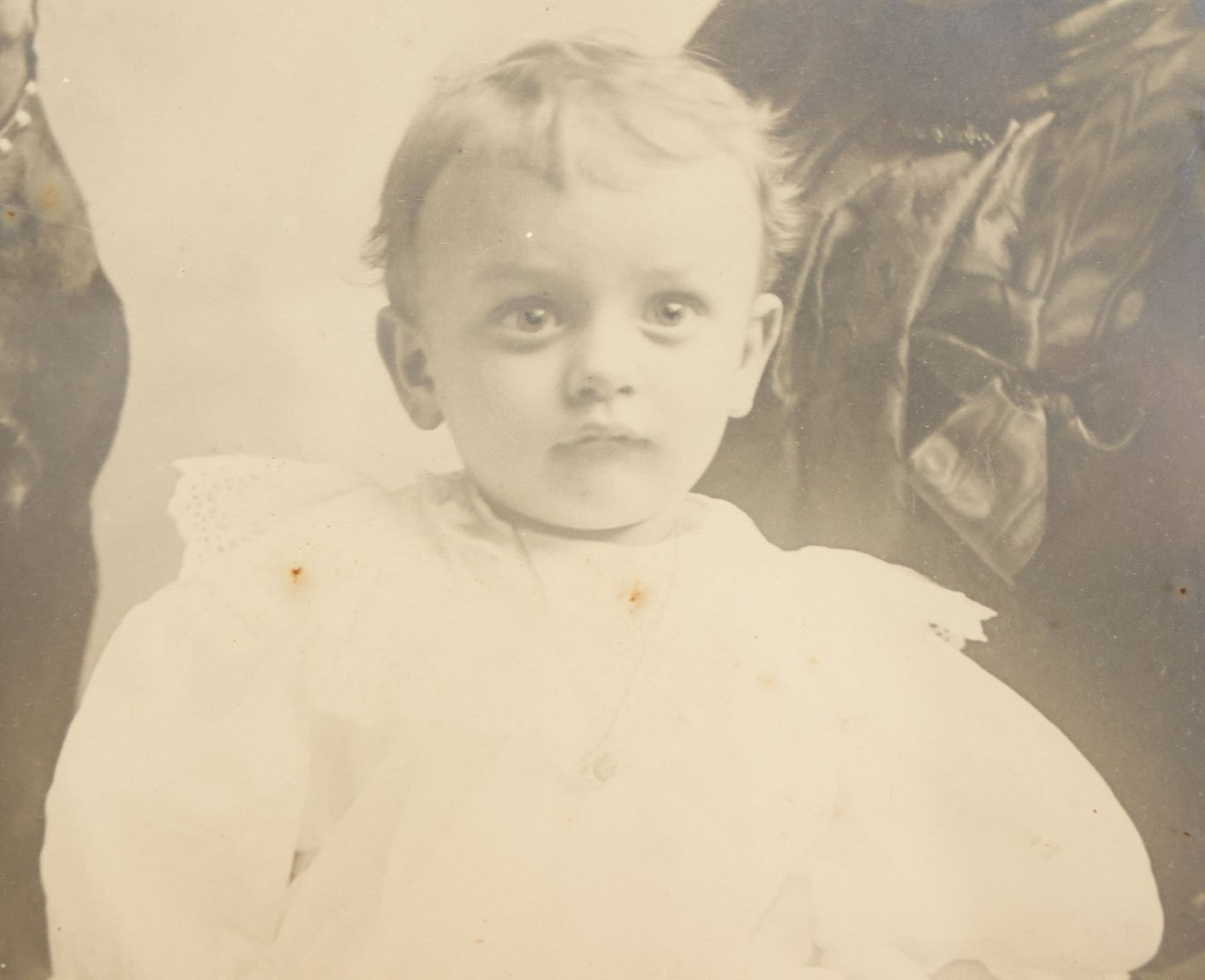 Lot 011 - Antique Framed Portrait Photo Of Mother Child And Their Mixed Breed Terrier Dog In Gilded Molded Gesso Frame, 20-3/8" x 24-1/4"