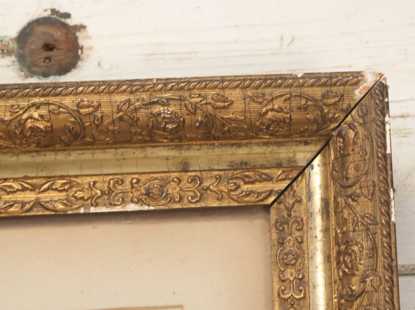 Lot 011 - Antique Framed Portrait Photo Of Mother Child And Their Mixed Breed Terrier Dog In Gilded Molded Gesso Frame, 20-3/8" x 24-1/4"