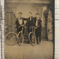 Lot 014 - Antique Tintype Photograph Of Three Young Men Posing With Their Bicycles In Studio, Circa 1890
