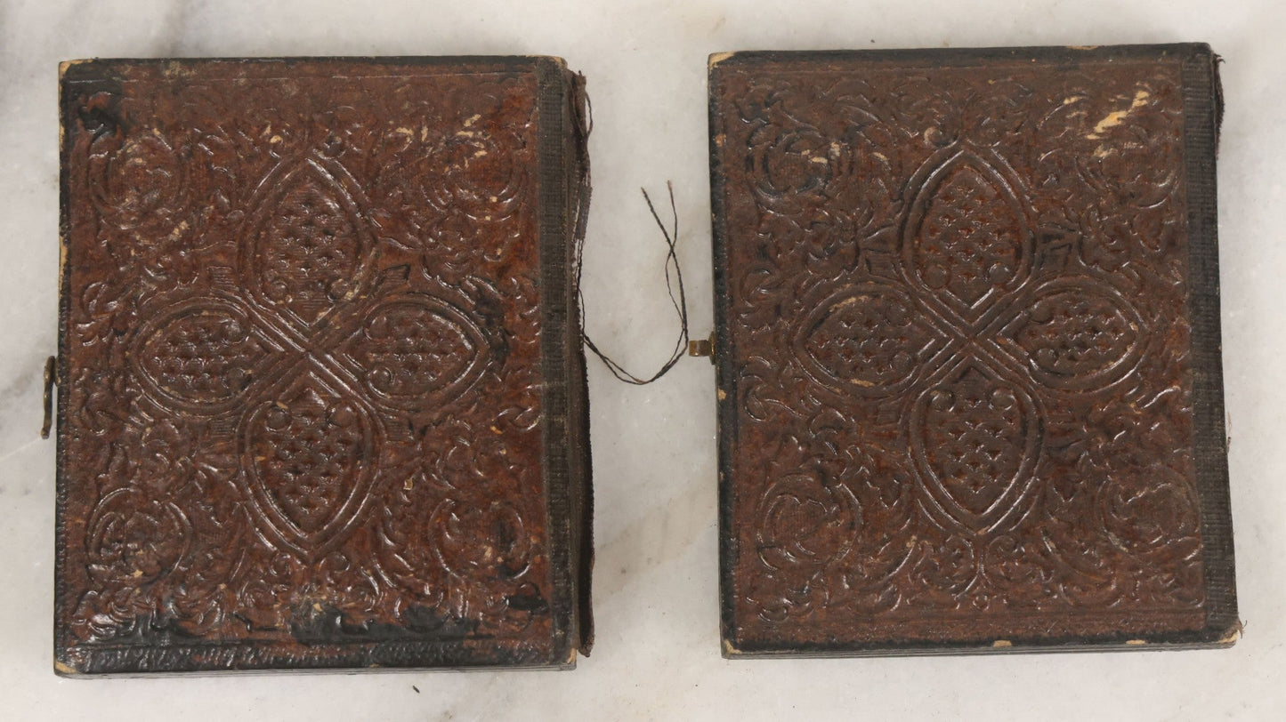 Lot 016 - Antique 1/9th Plate Ruby Ambrotype Photograph Of A Pretty Young Woman With Braided Hair, A Large Brooch, A Large Bow, And Tinted Lips, In Full Split Leatherette Union Case, C.F. Lamb, Photographer, Fitchburg, Massachusetts