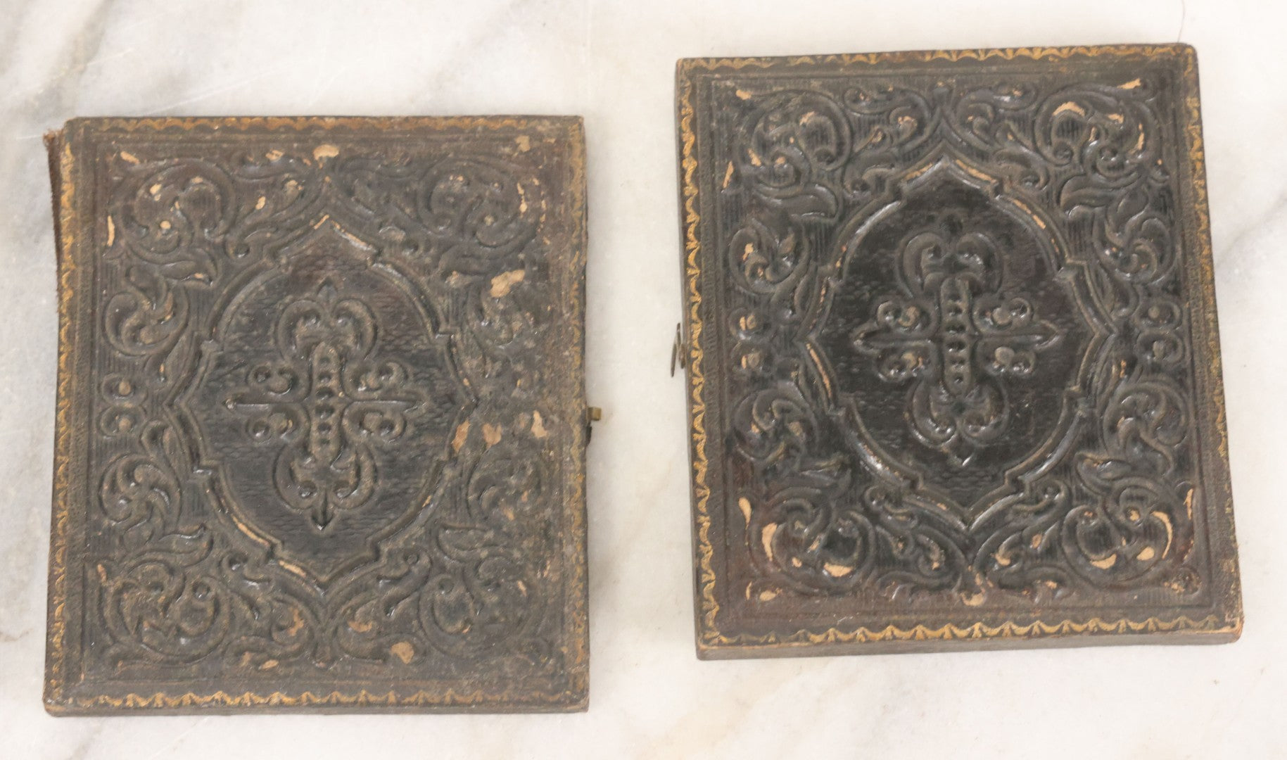 Lot 017 - Antique 1/6th Plate Tintype Photograph Of Two Men, Likely A Father And Son, Sharing An Embrace, Holding Hands, In Full Split Leatherette Union Case