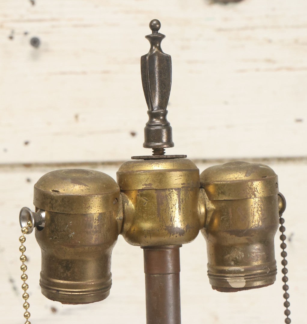 Lot 022 - Antique Electric Brass Lamp With Uranium Glass Diamond Hobnail Decoration, Glows Under Blacklight, Working Condition, No Shade, 22-1/2" Height