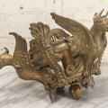 Lot 025 - Antique Cast Brass Ceiling Canopy Light Hanging Fixture With Three Figural Griffins, Fleur-De-Lis Decorations, 10" Diameter x 6" Height