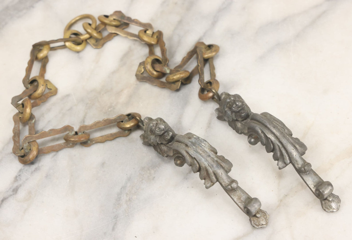 Lot 026 - Antique Cast Metal Figural Griffin Chain Fragment, As Found