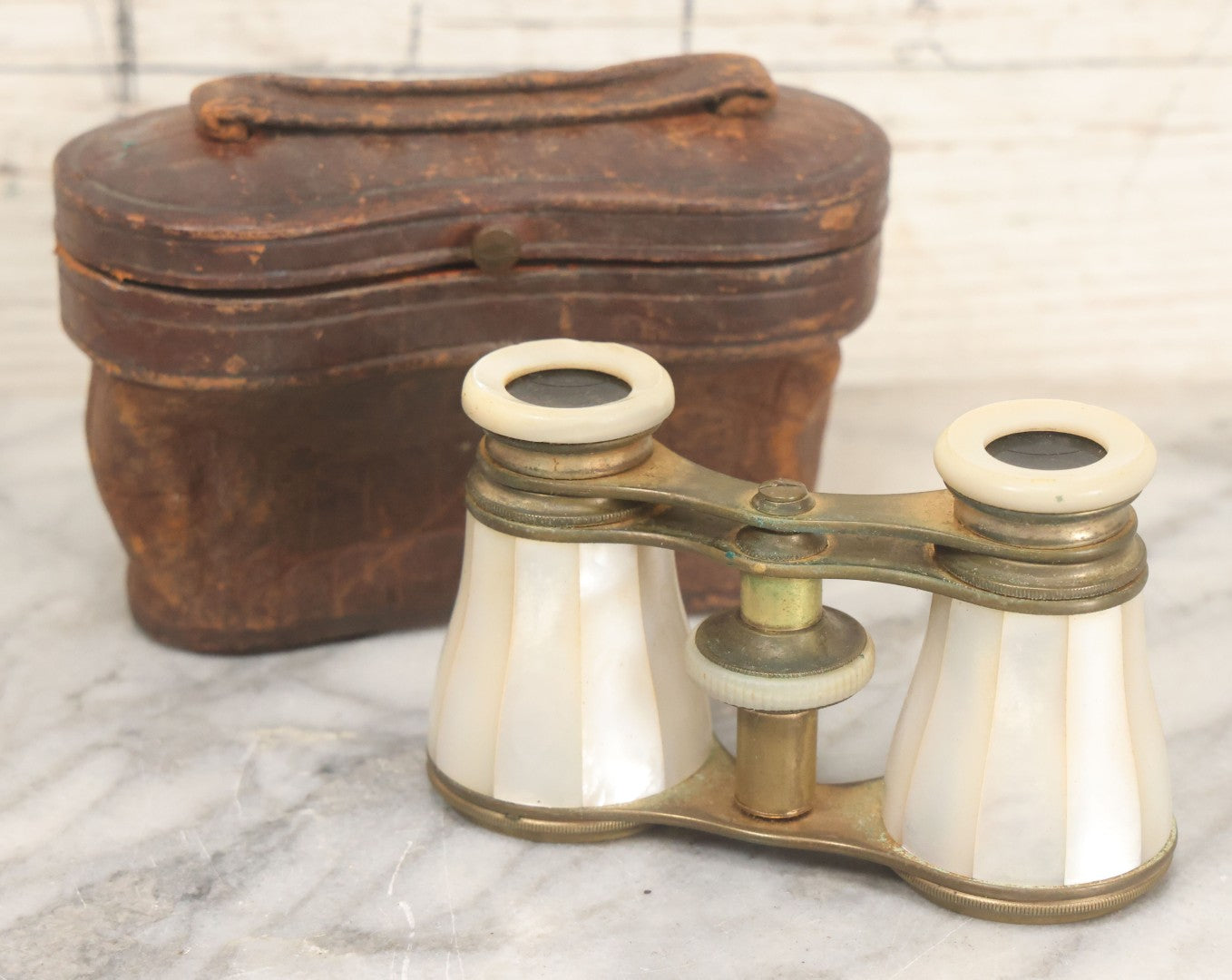 Lot 029 - Antique Busch Perimegaskop Mother Of Pearl And Brass Opera Glasses Binoculars In Original Leather Case, Manufactured By Emil Busch A.G, Rathenow, Germany, Working Condition