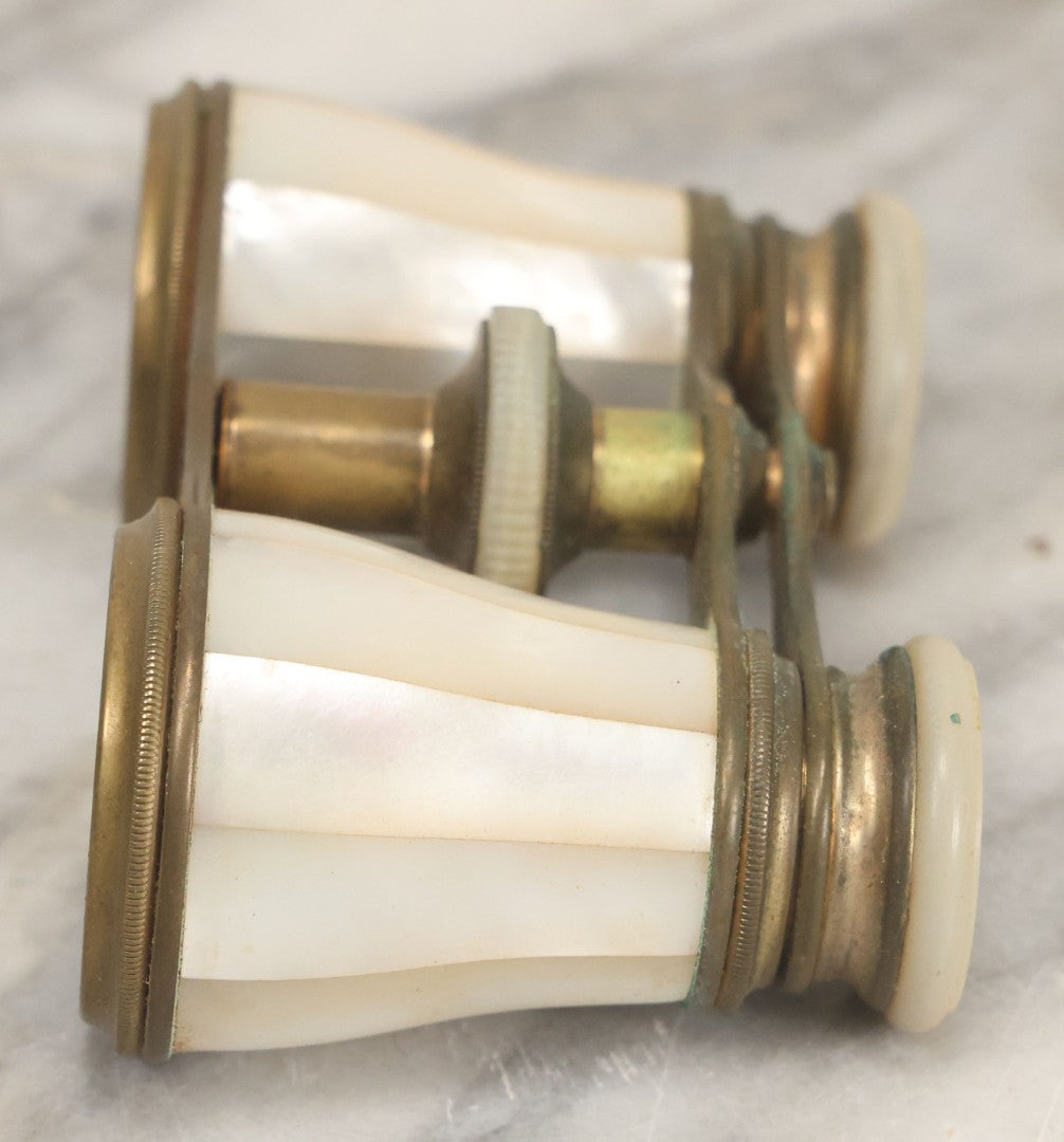 Lot 029 - Antique Busch Perimegaskop Mother Of Pearl And Brass Opera Glasses Binoculars In Original Leather Case, Manufactured By Emil Busch A.G, Rathenow, Germany, Working Condition