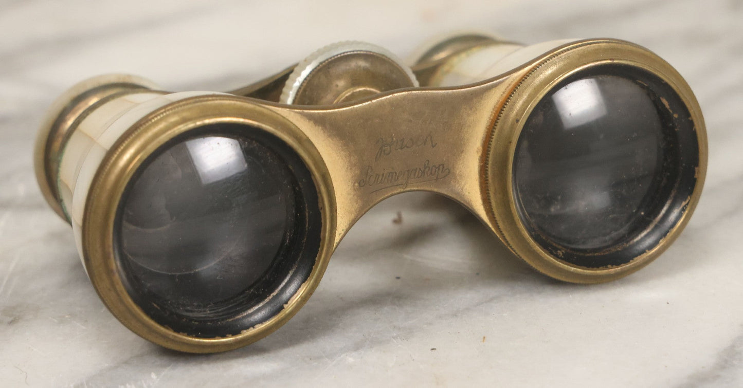 Lot 029 - Antique Busch Perimegaskop Mother Of Pearl And Brass Opera Glasses Binoculars In Original Leather Case, Manufactured By Emil Busch A.G, Rathenow, Germany, Working Condition
