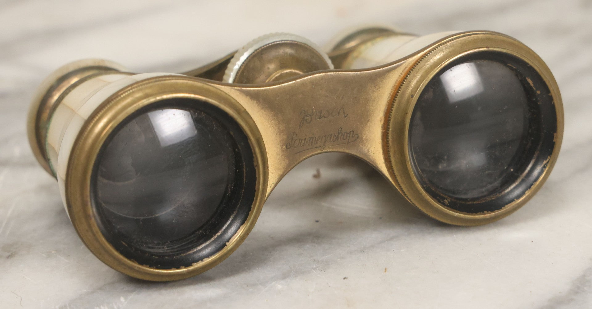 Lot 029 - Antique Busch Perimegaskop Mother Of Pearl And Brass Opera Glasses Binoculars In Original Leather Case, Manufactured By Emil Busch A.G, Rathenow, Germany, Working Condition