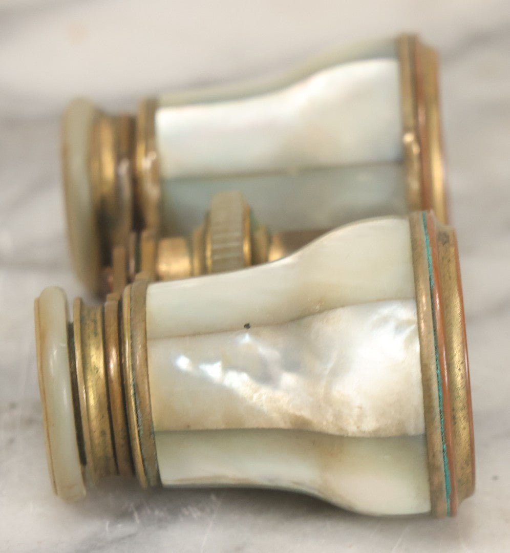 Lot 030 - Antique Unmarked Mother Of Pearl And Brass Opera Glasses Binoculars, Working Condition