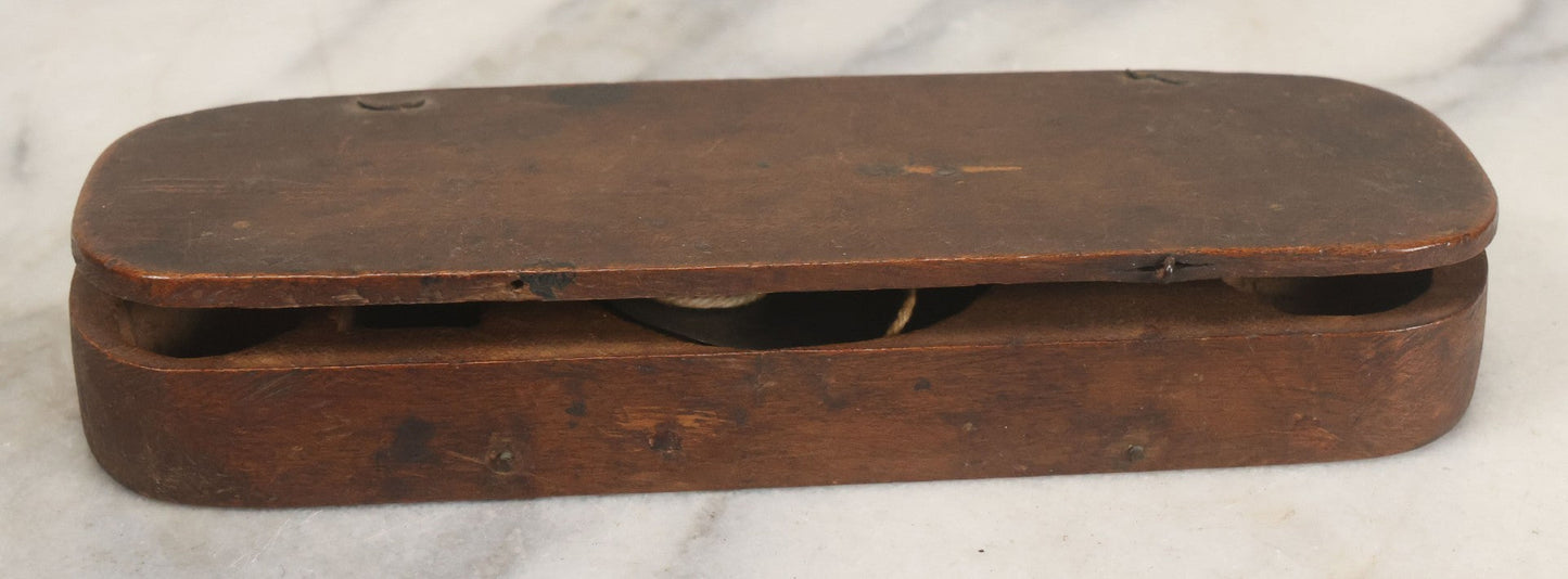 Lot 031 - Antique Gold And Silver Travel Balancing Hand Scale In Original Hand Carved Wooden Box With Paper Label Insert, Weight Tables, Missing Weights