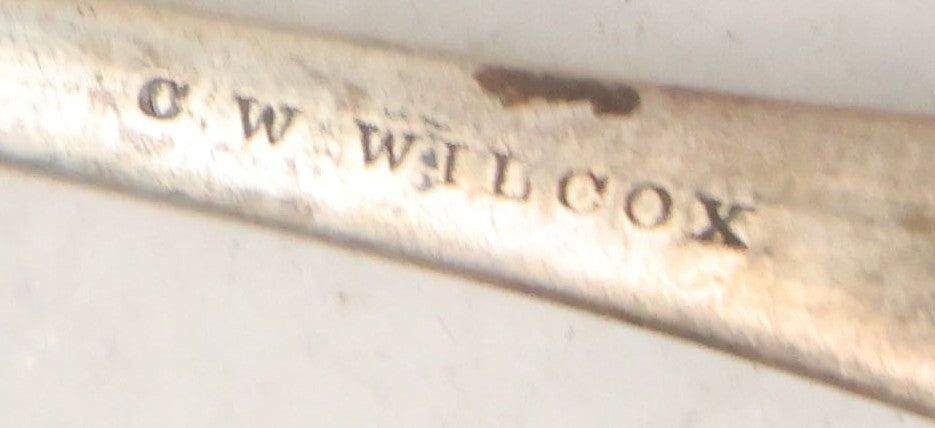 Lot 032 - Antique Sterling Silver Presentation Spoon In Original Case With Scalloped Design, Marked C.W. Wilcox, Sterling, With "G. & T." Monogram, Green Velvet Box From E.E. Cheney, Nashua, New Hampshire