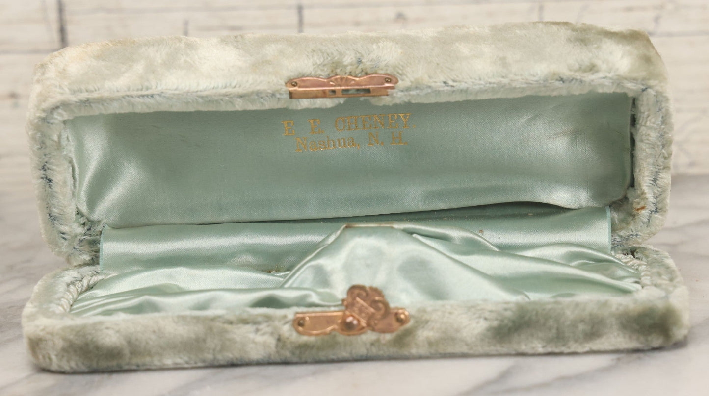 Lot 032 - Antique Sterling Silver Presentation Spoon In Original Case With Scalloped Design, Marked C.W. Wilcox, Sterling, With "G. & T." Monogram, Green Velvet Box From E.E. Cheney, Nashua, New Hampshire