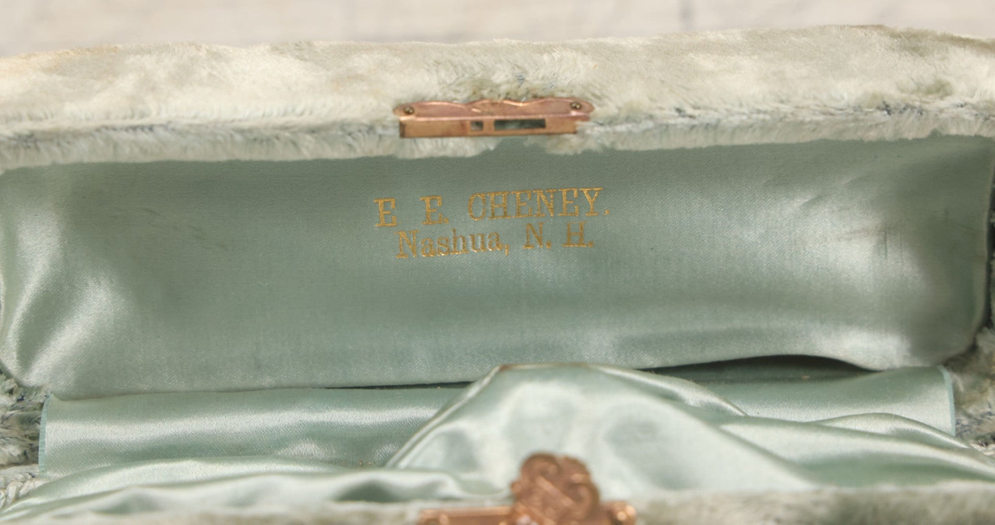 Lot 032 - Antique Sterling Silver Presentation Spoon In Original Case With Scalloped Design, Marked C.W. Wilcox, Sterling, With "G. & T." Monogram, Green Velvet Box From E.E. Cheney, Nashua, New Hampshire